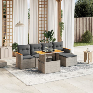 vidaXL 6-delige Loungeset met kussens poly rattan grijs