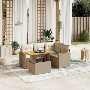 vidaXL 5-delige Loungeset met kussens poly rattan beige