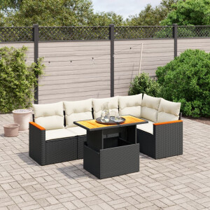 vidaXL 6-delige Loungeset met kussens poly rattan zwart