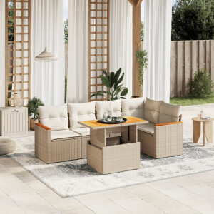 vidaXL 6-delige Loungeset met kussens poly rattan beige