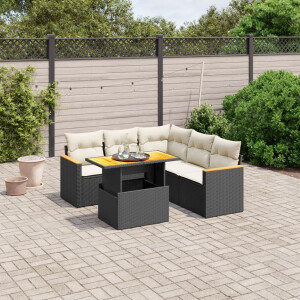 vidaXL 6-delige Loungeset met kussens poly rattan zwart