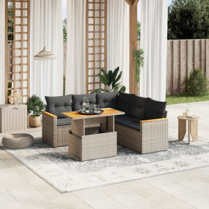 vidaXL 6-delige Loungeset met kussens poly rattan grijs