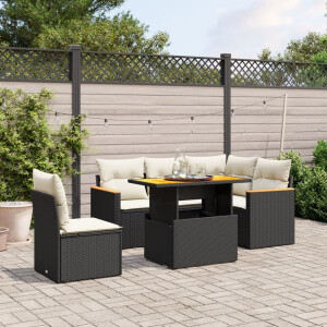 vidaXL 6-delige Loungeset met kussens poly rattan zwart