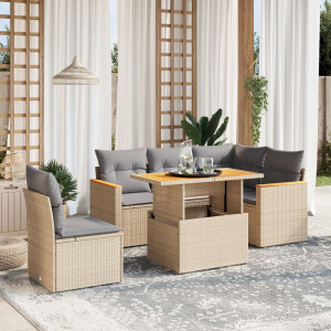 vidaXL 6-delige Loungeset met kussens poly rattan beige