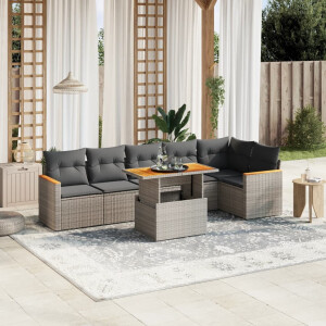 vidaXL 7-delige Loungeset met kussens poly rattan grijs