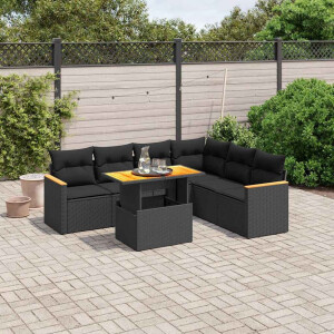vidaXL 7-delige Loungeset met kussens poly rattan zwart