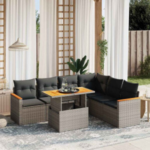vidaXL 7-delige Loungeset met kussens poly rattan grijs