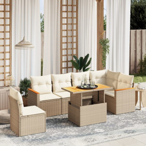 vidaXL 7-delige Loungeset met kussens poly rattan beige