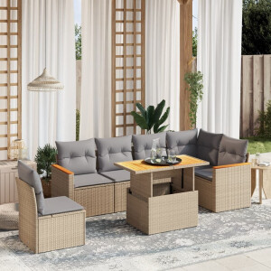 vidaXL 7-delige Loungeset met kussens poly rattan beige