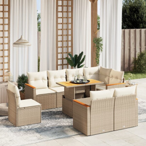 vidaXL 9-delige Loungeset met kussens poly rattan beige