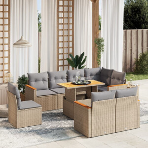 vidaXL 9-delige Loungeset met kussens poly rattan beige