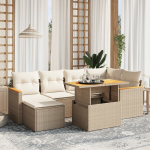 vidaXL 7-delige Loungeset met kussens poly rattan beige
