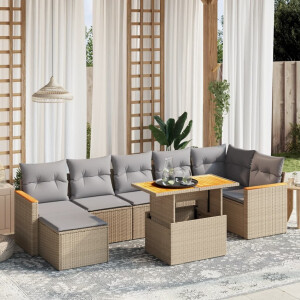 vidaXL 8-delige Loungeset met kussens poly rattan beige