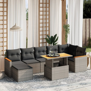 vidaXL 8-delige Loungeset met kussens poly rattan grijs