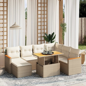 vidaXL 8-delige Loungeset met kussens poly rattan beige