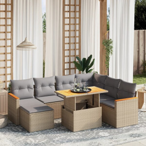 vidaXL 8-delige Loungeset met kussens poly rattan beige