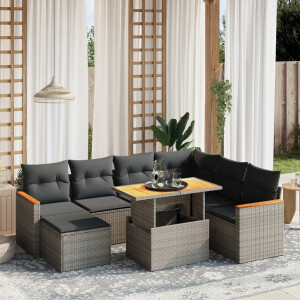 vidaXL 8-delige Loungeset met kussens poly rattan grijs