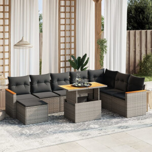 vidaXL 9-delige Loungeset met kussens poly rattan grijs