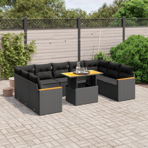vidaXL 10-delige Loungeset met kussens poly rattan zwart