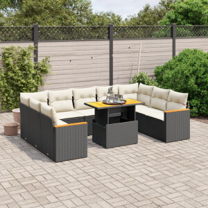 vidaXL 10-delige Loungeset met kussens poly rattan zwart