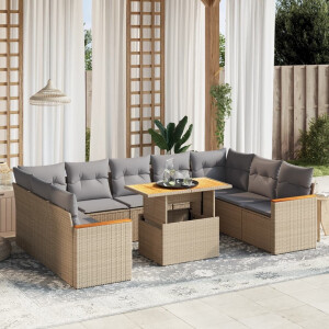 vidaXL 10-delige Loungeset met kussens poly rattan beige