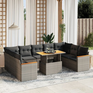 vidaXL 10-delige Loungeset met kussens poly rattan grijs