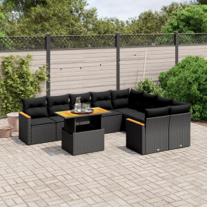 vidaXL 10-delige Loungeset met kussens poly rattan zwart