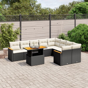 vidaXL 10-delige Loungeset met kussens poly rattan zwart