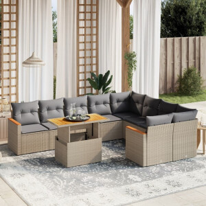 vidaXL 10-delige Loungeset met kussens poly rattan beige