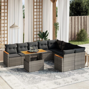 vidaXL 10-delige Loungeset met kussens poly rattan grijs
