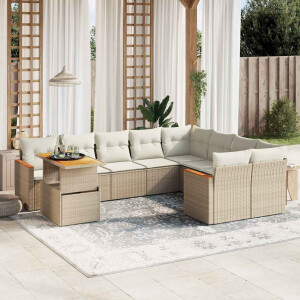 vidaXL 10-delige Loungeset met kussens poly rattan beige