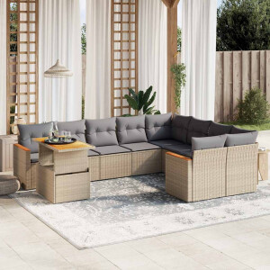 vidaXL 10-delige Loungeset met kussens poly rattan beige