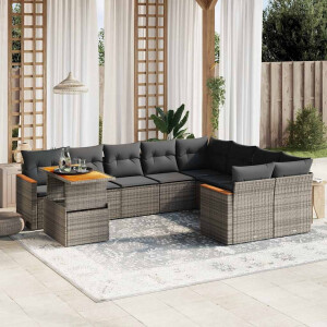 vidaXL 10-delige Loungeset met kussens poly rattan grijs