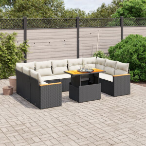 vidaXL 11-delige Loungeset met kussens poly rattan zwart