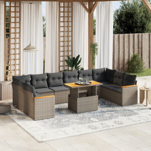 vidaXL 11-delige Loungeset met kussens poly rattan grijs