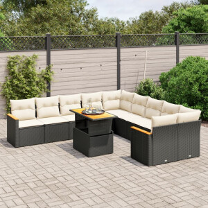 vidaXL 11-delige Loungeset met kussens poly rattan zwart