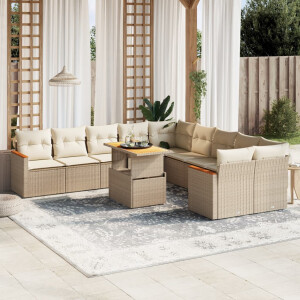 vidaXL 11-delige Tuinset met kussens poly rattan beige