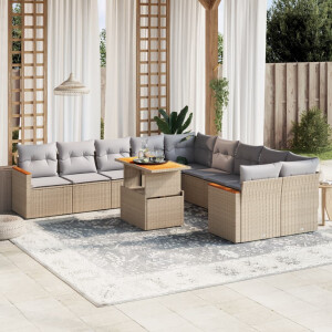 vidaXL 11-delige Tuinset met kussens poly rattan beige