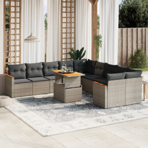 vidaXL 11-delige Loungeset met kussens poly rattan grijs