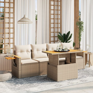 vidaXL 5-delige Loungeset met kussens poly rattan beige