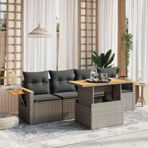 vidaXL 5-delige Loungeset met kussens poly rattan grijs