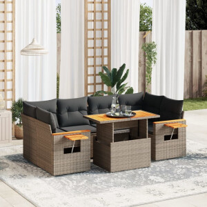vidaXL 7-delige Loungeset met kussens poly rattan grijs