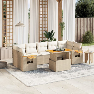 vidaXL 8-delige Loungeset met kussens poly rattan beige