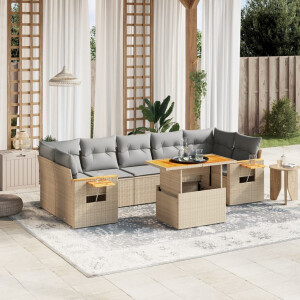 vidaXL 8-delige Loungeset met kussens poly rattan beige