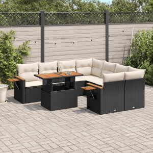 vidaXL 9-delige Loungeset met kussens poly rattan zwart