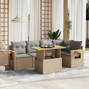 vidaXL 6-delige Loungeset met kussens poly rattan beige