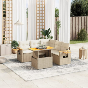 vidaXL 6-delige Loungeset met kussens poly rattan beige