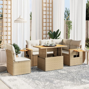 vidaXL 6-delige Loungeset met kussens poly rattan beige