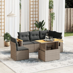 vidaXL 6-delige Loungeset met kussens poly rattan grijs