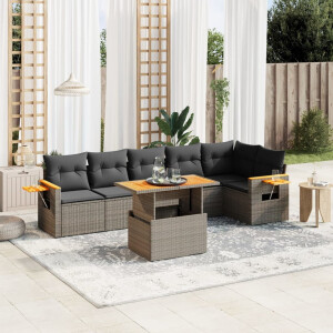 vidaXL 7-delige Loungeset met kussens poly rattan grijs